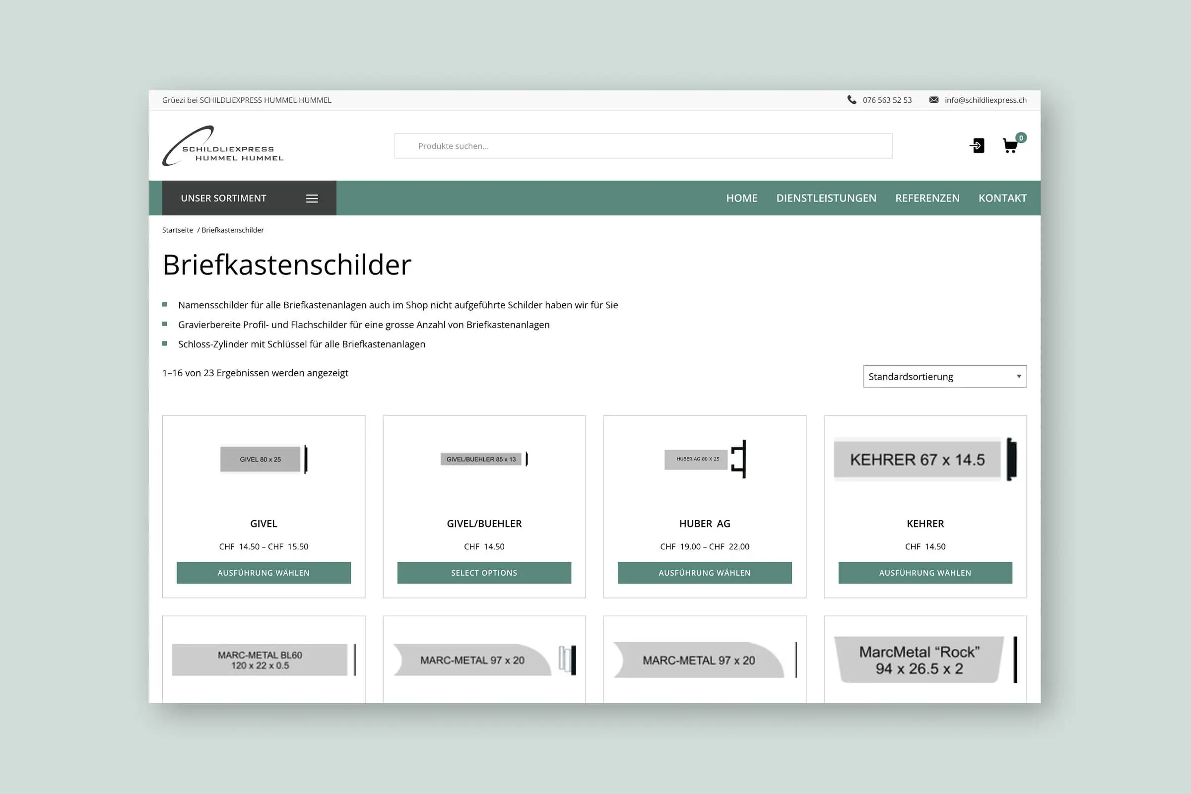 Produktübersicht für Briefkastenschilder im Onlineshop von SCHILDLIEXPRESS HUMMEL